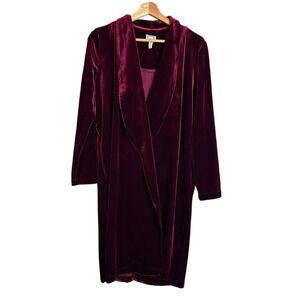 Mo:Vint New York Velvet Belted Duster XS Deep Wine Glam luxury Layer Party red